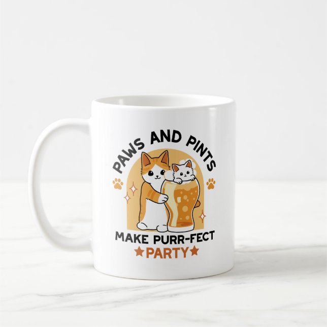 Oktoberfest Cat Party Paws and Pints Coffee Mug (Left)