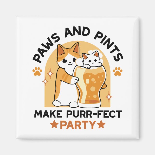Oktoberfest Cat Party Paws and Pints Magnet (Front)