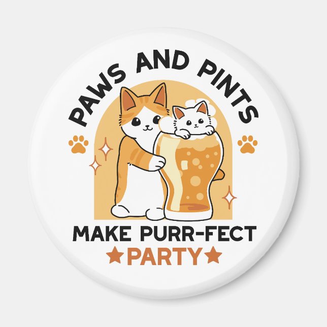 Oktoberfest Cat Party Paws and Pints Magnet (Front)