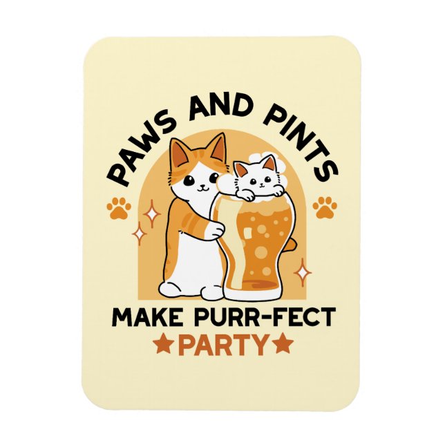 Oktoberfest Cat Party Paws and Pints Magnet (Vertical)