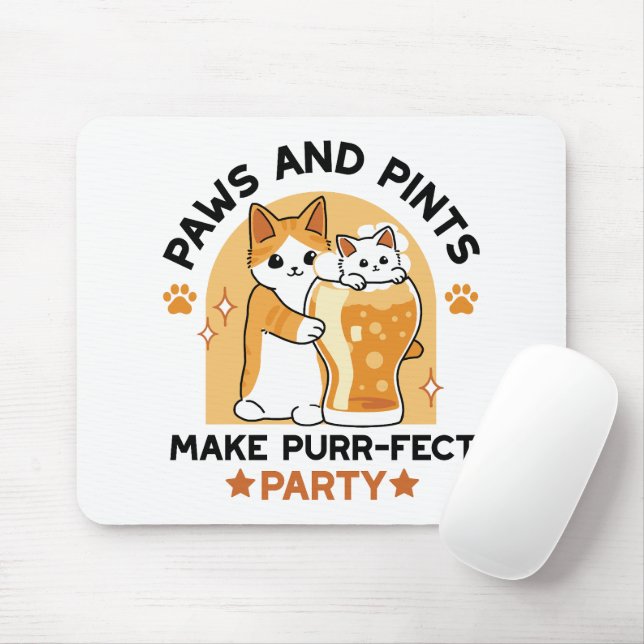 Oktoberfest Cat Party Paws and Pints Mouse Mat (With Mouse)