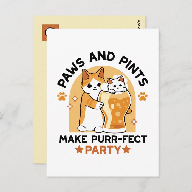 Oktoberfest Cat Party Paws and Pints Postcard (Front/Back)