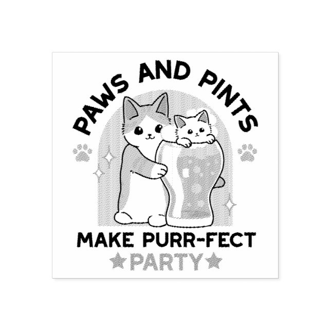 Oktoberfest Cat Party Paws and Pints Rubber Stamp (Imprint)