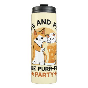 Oktoberfest Cat Party Paws and Pints Thermal Tumbler