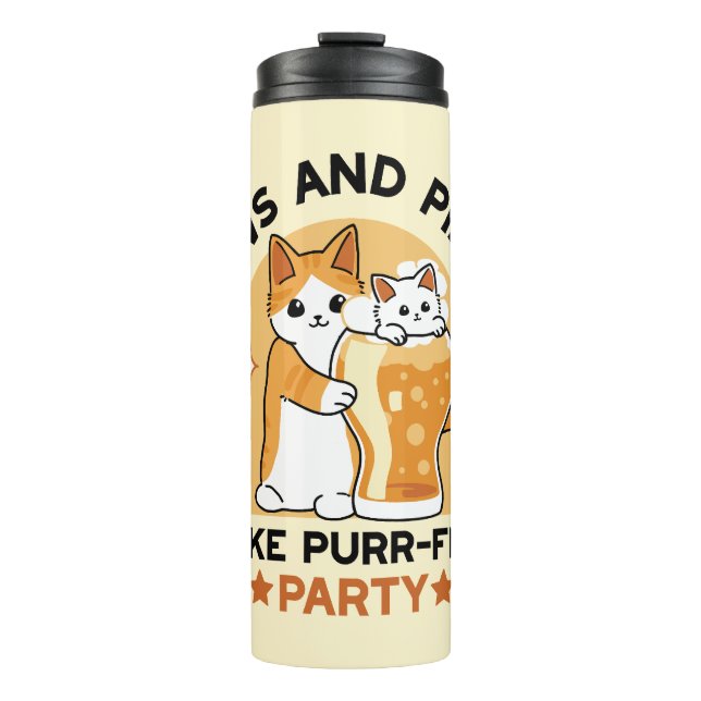 Oktoberfest Cat Party Paws and Pints Thermal Tumbler (Front)
