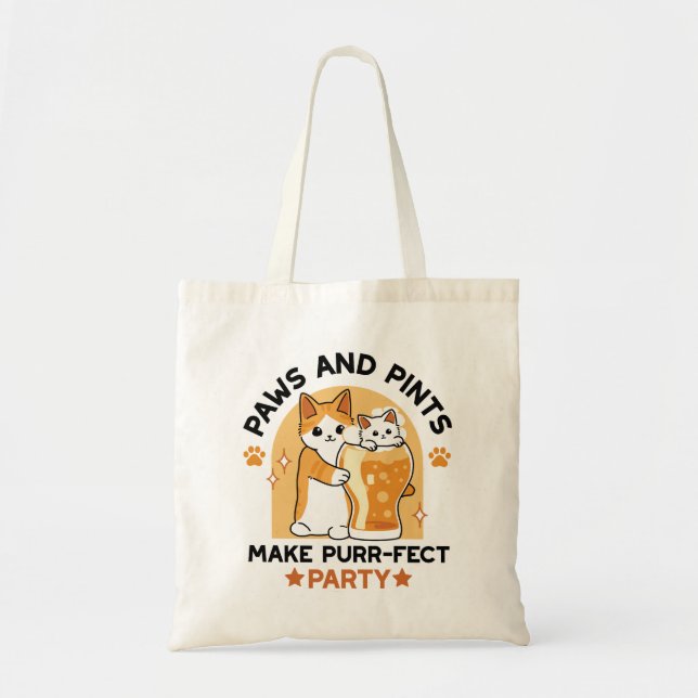 Oktoberfest Cat Party Paws and Pints Tote Bag (Front)