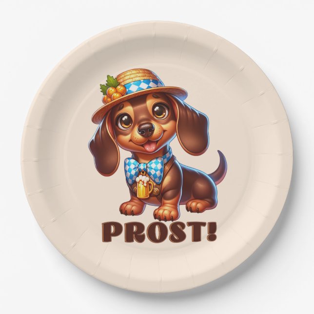 Oktoberfest Dachshund Prost! Paper Plate (Front)