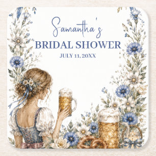 Oktoberfest German Beer Pretzel Bridal Shower Square Paper Coaster