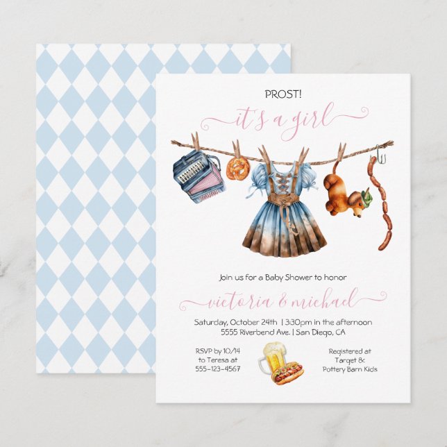Oktoberfest Girl Baby Shower Clothesline Invitation (Front/Back)