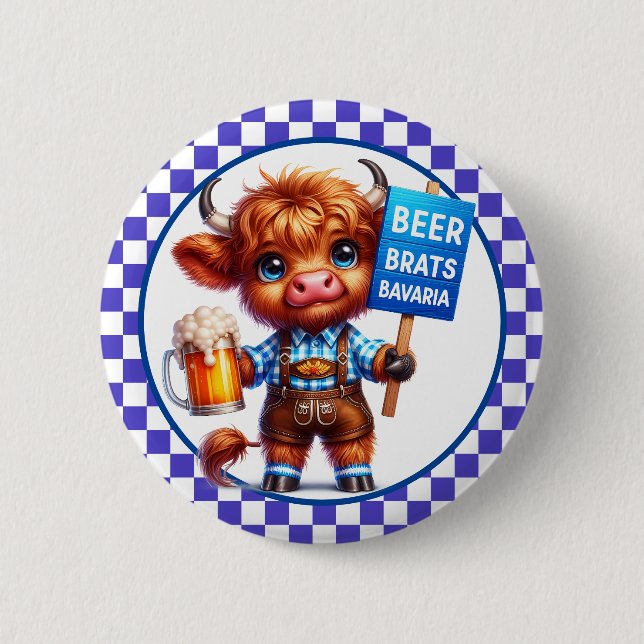 Oktoberfest Highland Cow  6 Cm Round Badge (Front)