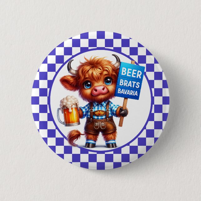 Oktoberfest Highland Cow  6 Cm Round Badge (Front)