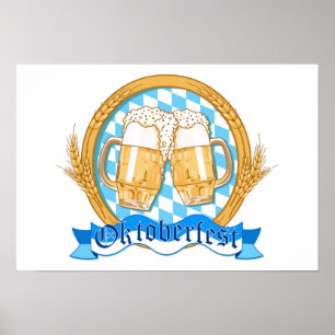 Oktoberfest Label Design With Beer Glasses Poster