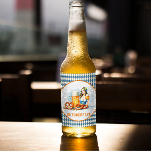 Oktoberfest Party With Beer And Pretzels ai Bottle Label