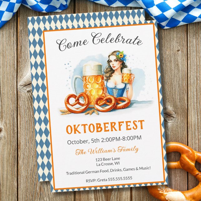 Oktoberfest Party With Beer And Pretzels ai  Invitation (Creator Uploaded)