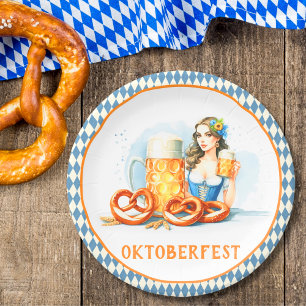 Oktoberfest Party With Beer And Pretzels ai Paper Plate