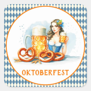 Oktoberfest Party With Beer And Pretzels ai  Square Sticker