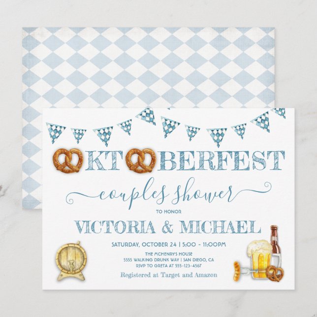 Oktoberfest Pretzel Couples Shower Invitation (Front/Back)