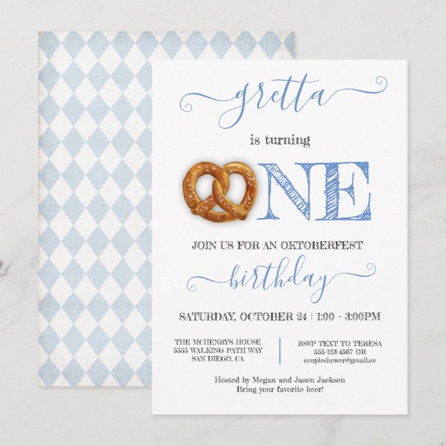 Oktoberfest Pretzel Turning One Birthday Party Invitation (Front/Back)