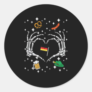 Oktoberfest Skeleton Hand Heart Flag German  Classic Round Sticker
