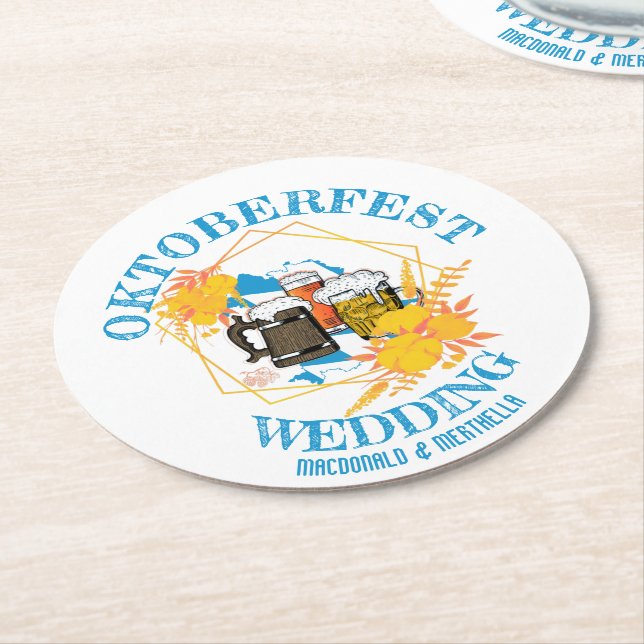 OKTOBERFEST Wedding Round Paper Coaster (Angled)
