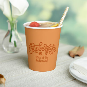 Oktoberfest Year Name Brown Text on Paper Cups