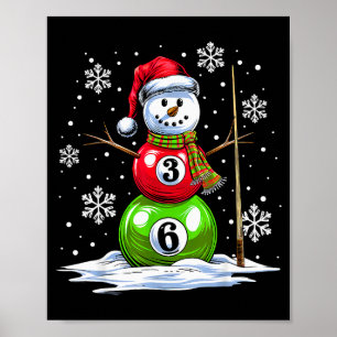 Ol Game Snowman Billiards Player Funny Christmas Poster