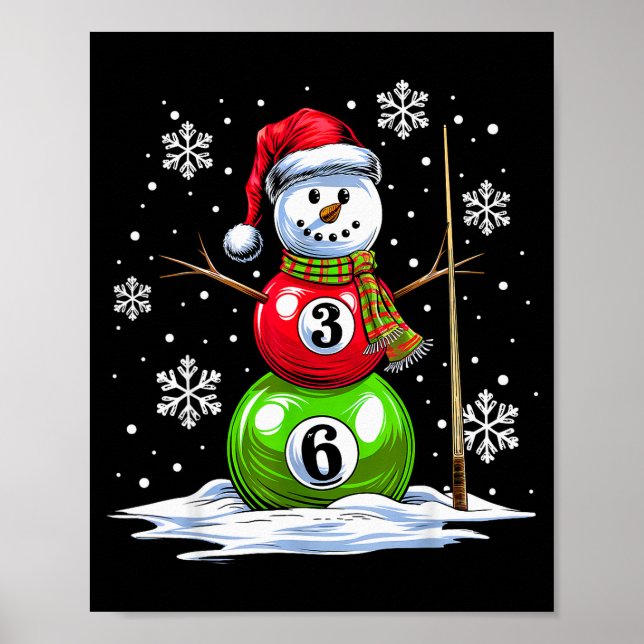 Ol Game Snowman Billiards Player Funny Christmas  Poster (Front)