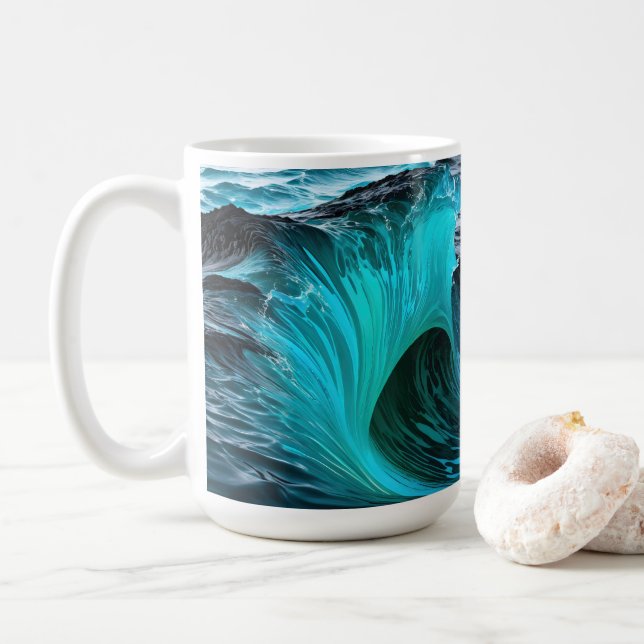 "Ola Tiburón" Blue Shark Wave  Coffee Mug (With Donut)