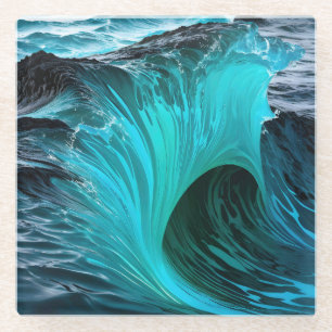 "Ola Tiburón" Blue Shark Wave Glass Coaster