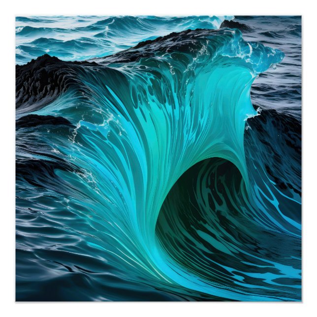 "Ola Tiburón" Blue Shark Wave  Poster (Front)