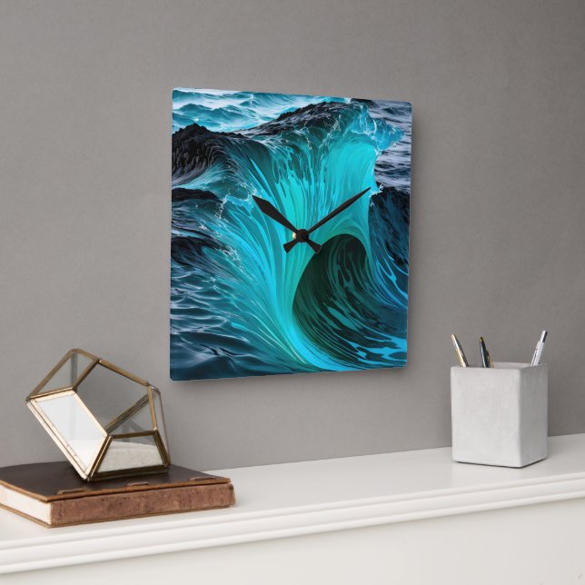 "Ola Tiburón" Blue Shark Wave  Square Wall Clock (Office)