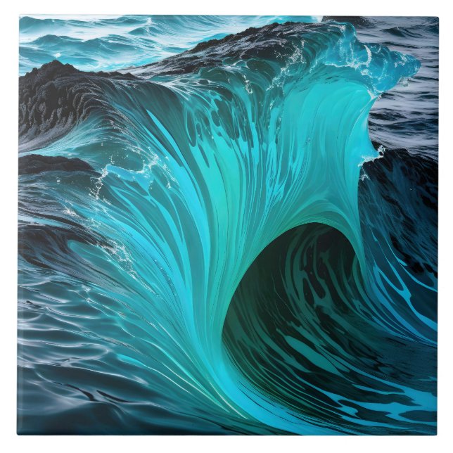 "Ola Tiburón" Blue Shark Wave  Tile (Front)