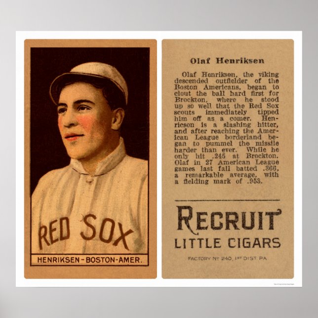 Olaf Henriksen Red Sox Baseball 1912 Poster (Front)
