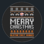 Olathe East Hawks Logo Merry Christmas Ugly Sweate Classic Round Sticker<br><div class="desc">Olathe East Hawks Logo Merry Christmas Ugly Sweater Hs</div>