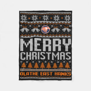 Olathe East Hawks Logo Merry Christmas Ugly Sweate Fleece Blanket