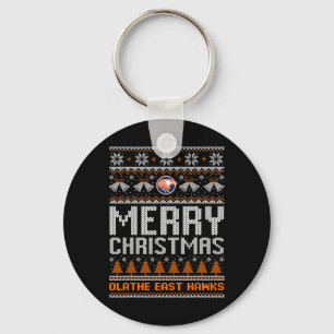 Olathe East Hawks Logo Merry Christmas Ugly Sweate Key Ring