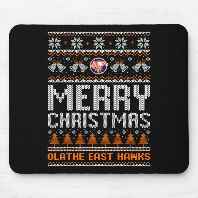 Olathe East Hawks Logo Merry Christmas Ugly Sweate Mouse Mat (Front)