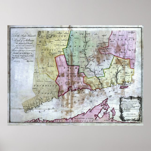 Old 1766 Connecticut Map Poster (Front)