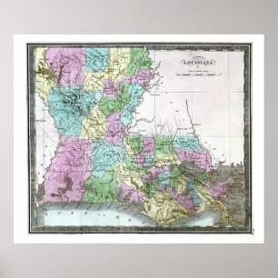 Old 1848 Louisiana Map Poster