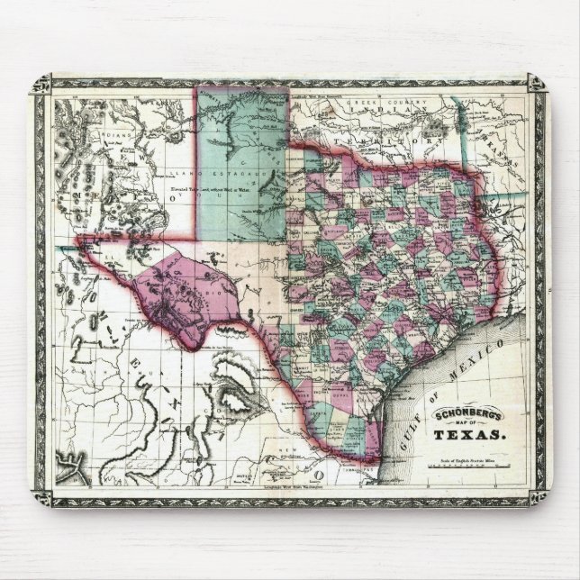 Old 1866 Texas Map Mouse Mat (Front)
