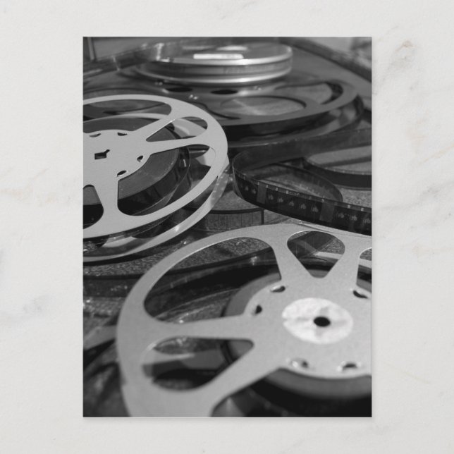 Old 35mm Film Reels Black and White Photography Postcard (Front)