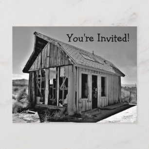 Old abandoned and detroyed shack invitations