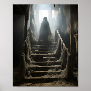 Old Abandoned House Creepy Ghost On The Stairs Poster