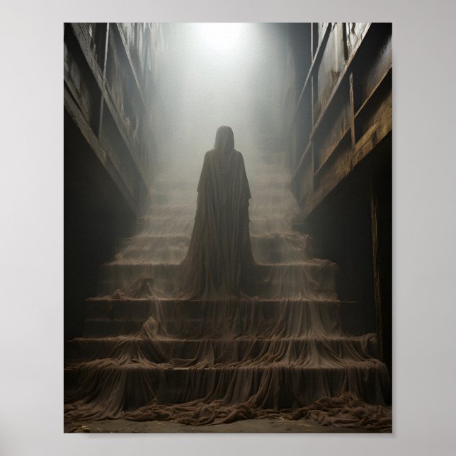 Old Abandoned House Ghost On The Stairs Poster (Front)