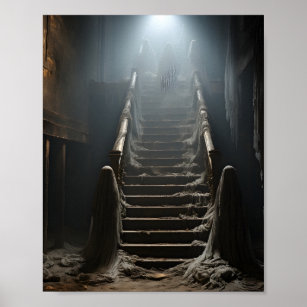Old Abandoned House Spooky Ghosts On The Stairs Poster