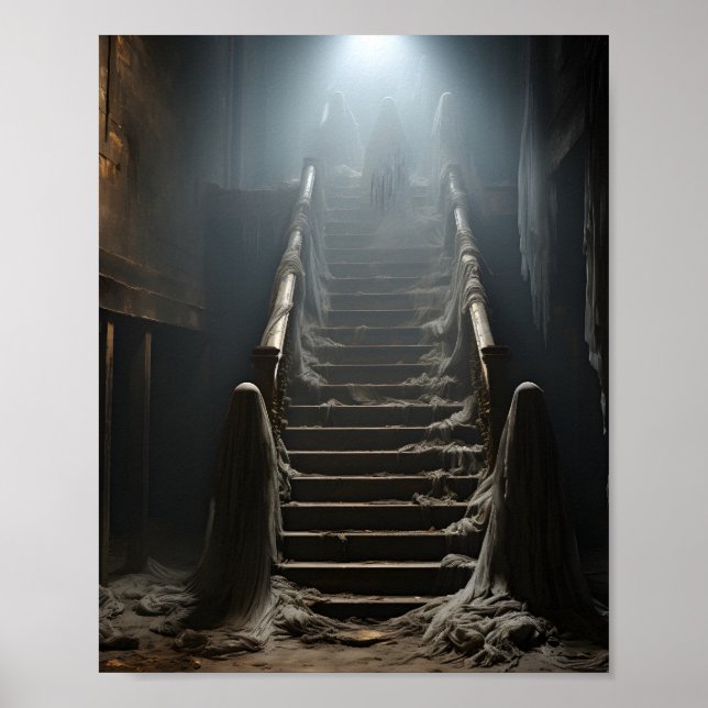 Old Abandoned House Spooky Ghosts On The Stairs Poster (Front)