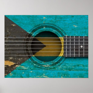 Old Acoustic Guitar with Bahamas Flag Poster