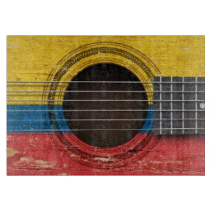 Old Acoustic Guitar with Colombian Flag Cutting Board