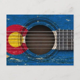 Old Acoustic Guitar with Colorado Flag Postcard