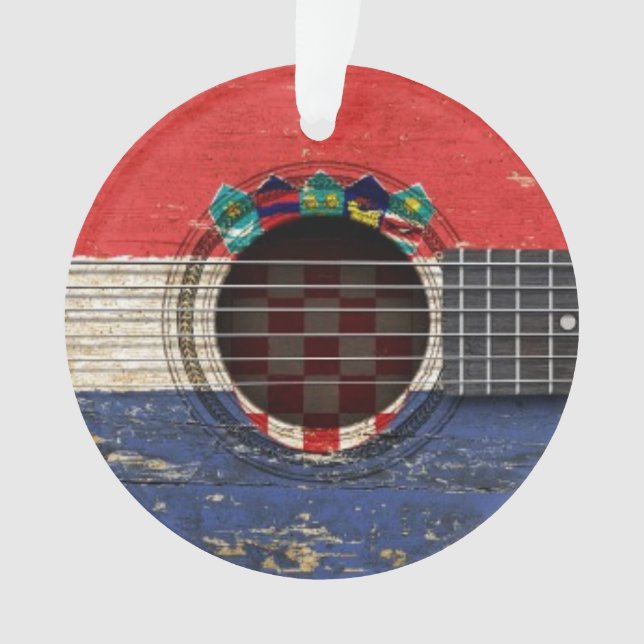 Old Acoustic Guitar with Croatian Flag Ornament (Front)